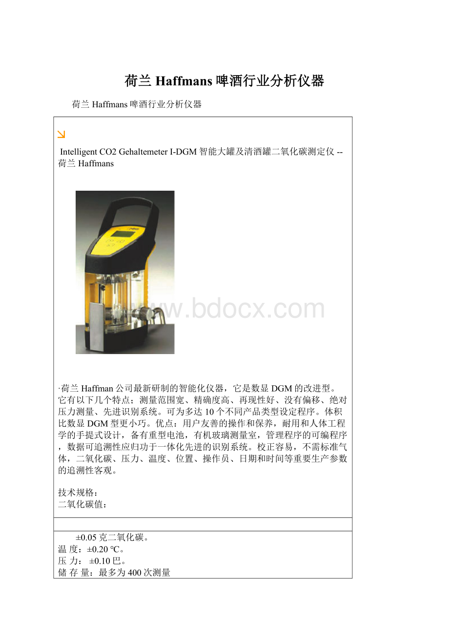 荷兰Haffmans啤酒行业分析仪器Word格式文档下载.docx