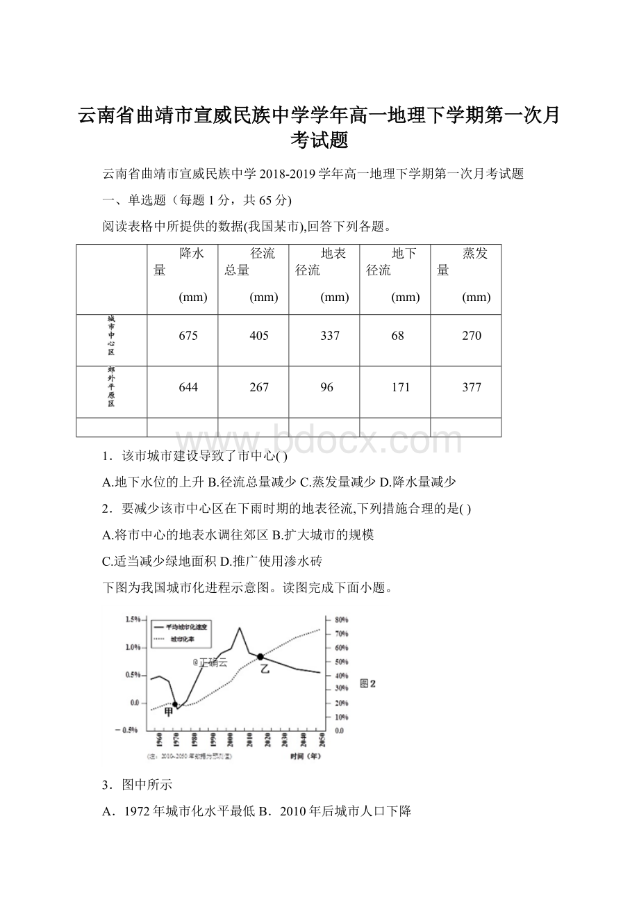 云南省曲靖市宣威民族中学学年高一地理下学期第一次月考试题.docx