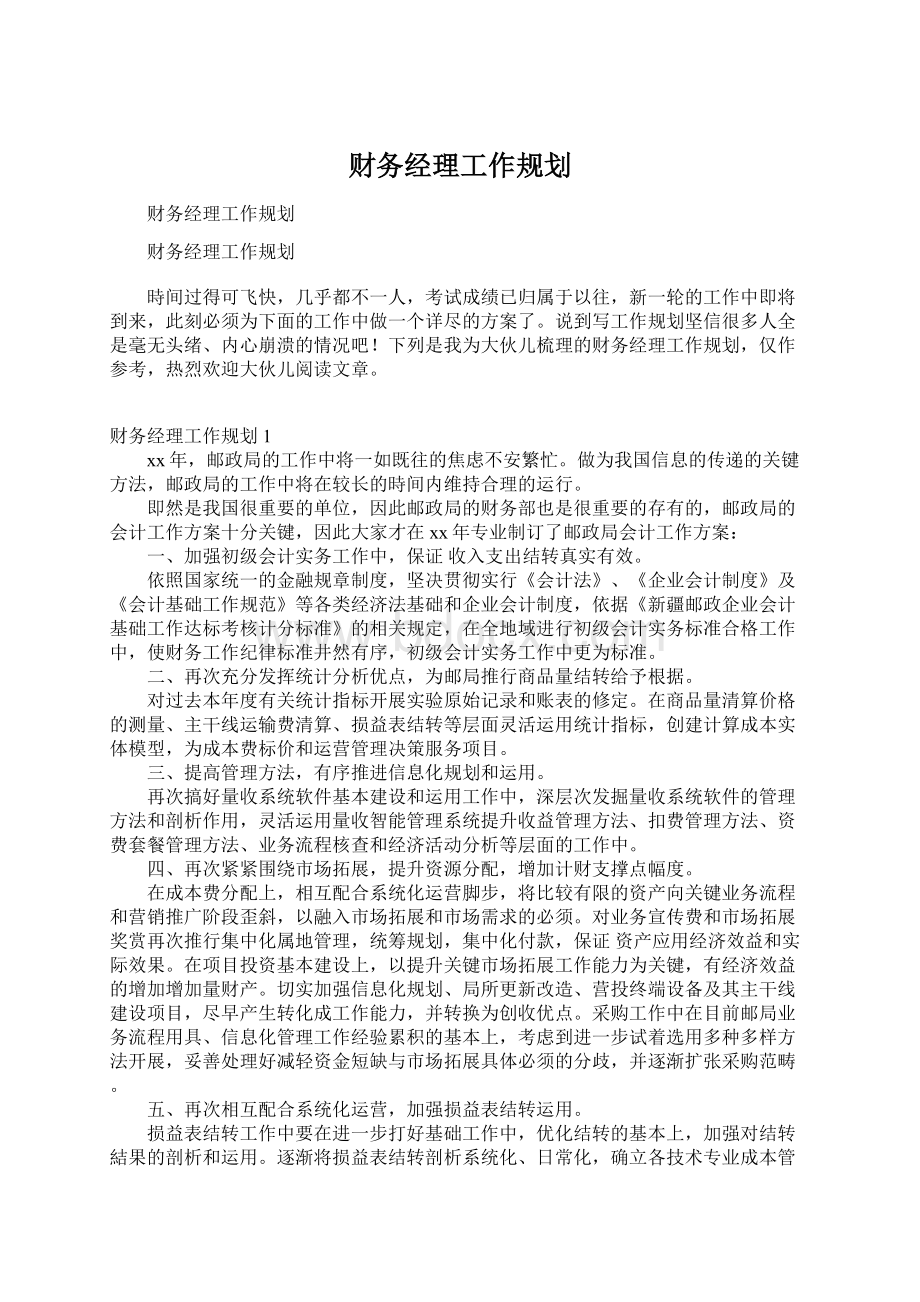 财务经理工作规划.docx_第1页