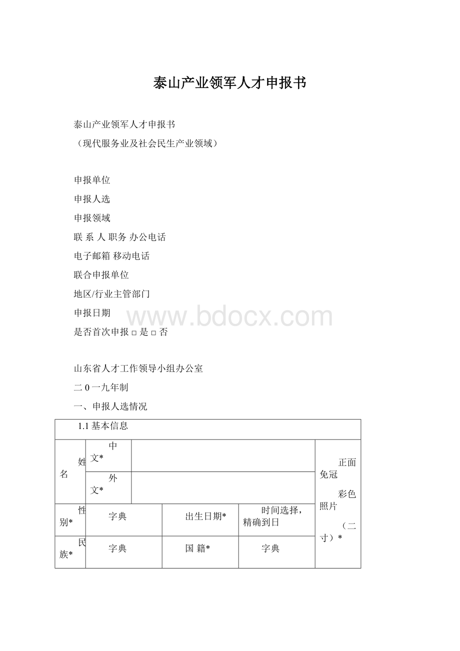 泰山产业领军人才申报书.docx