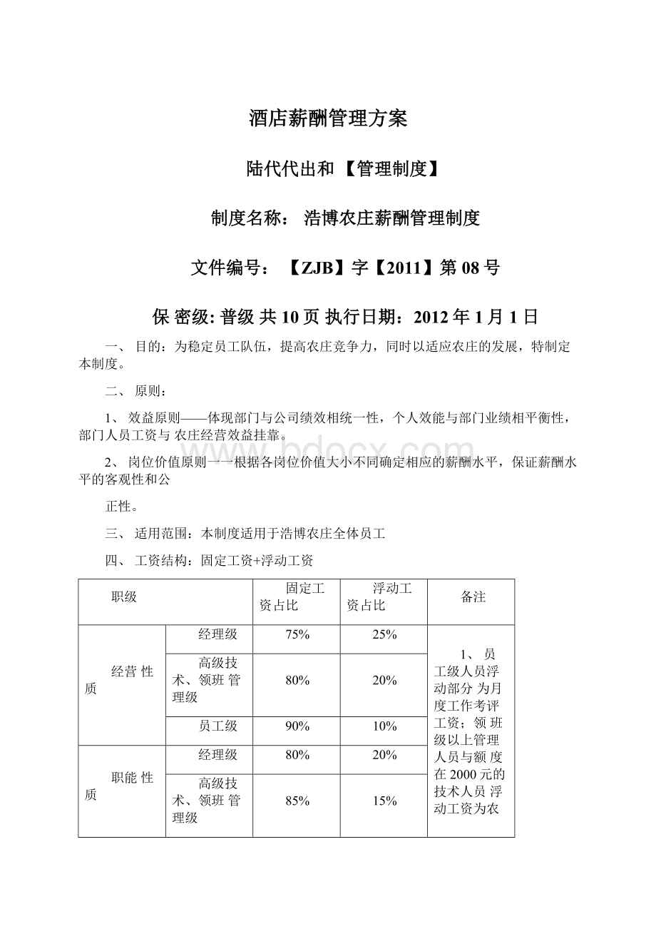 酒店薪酬管理方案.docx_第1页