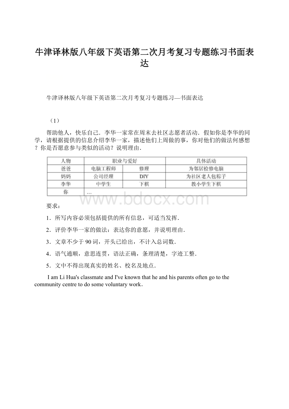 牛津译林版八年级下英语第二次月考复习专题练习书面表达.docx