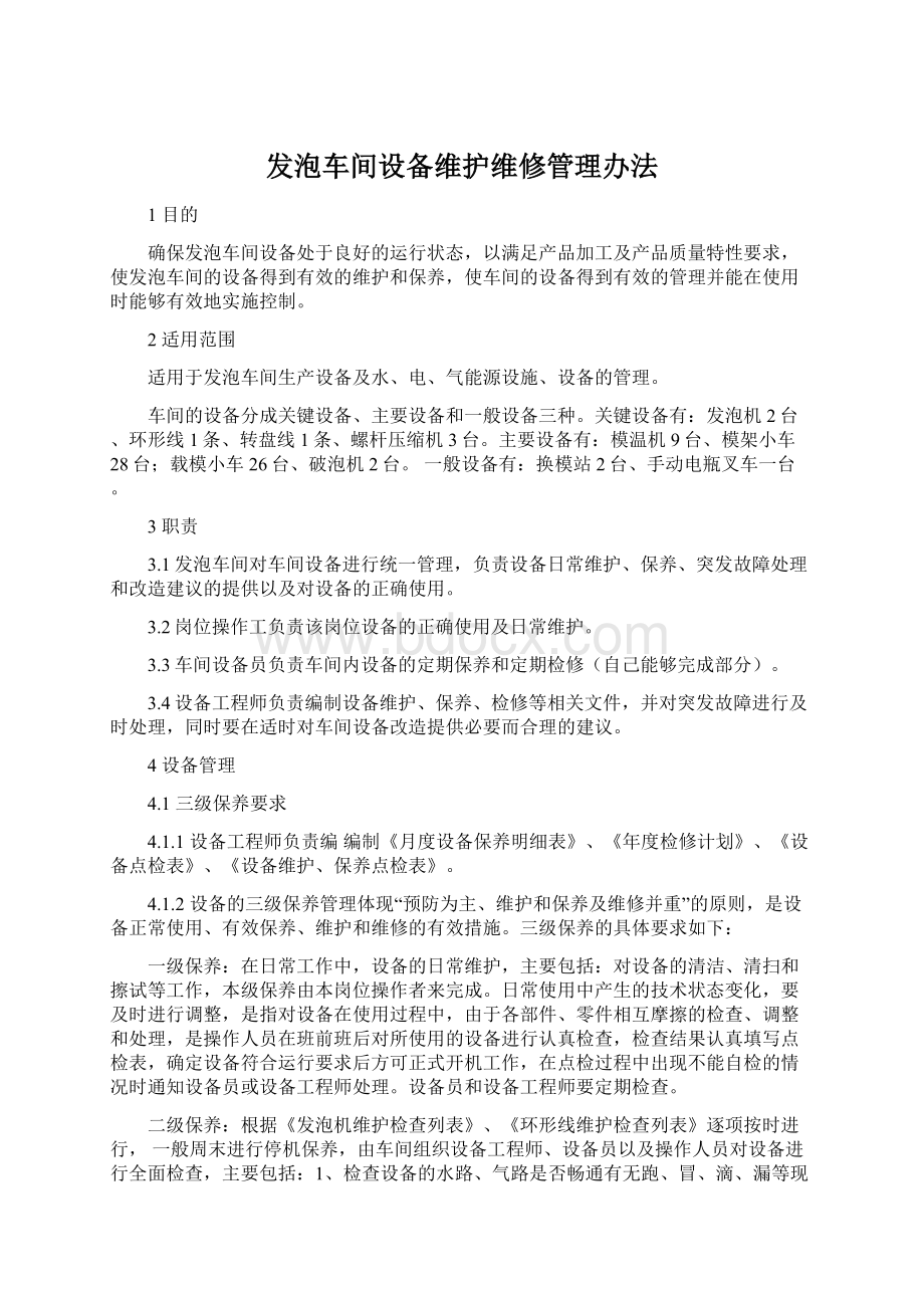 发泡车间设备维护维修管理办法.docx_第1页