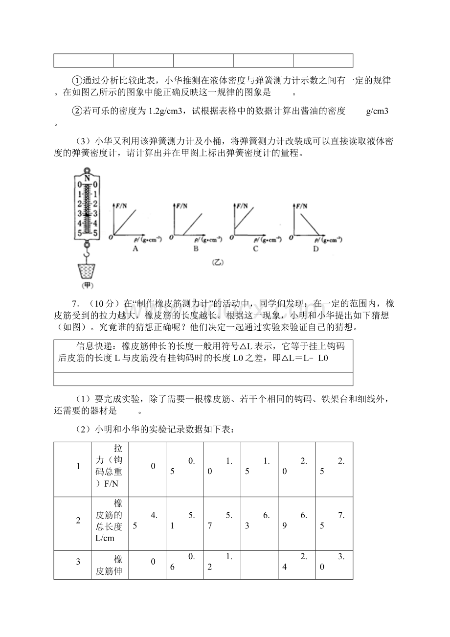 人教版八年级物理下《弹力》拓展训练.docx_第3页