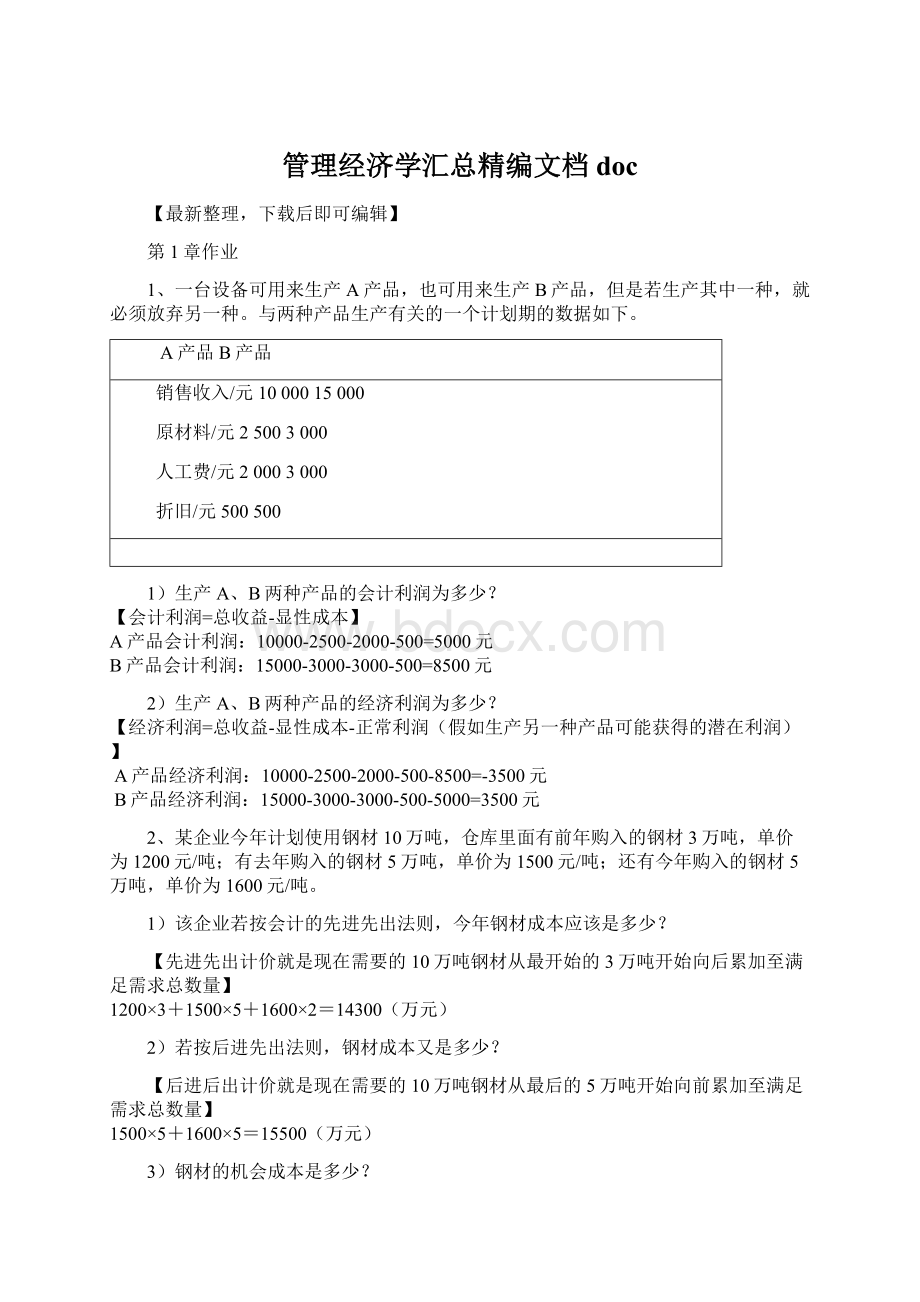 管理经济学汇总精编文档docWord文件下载.docx