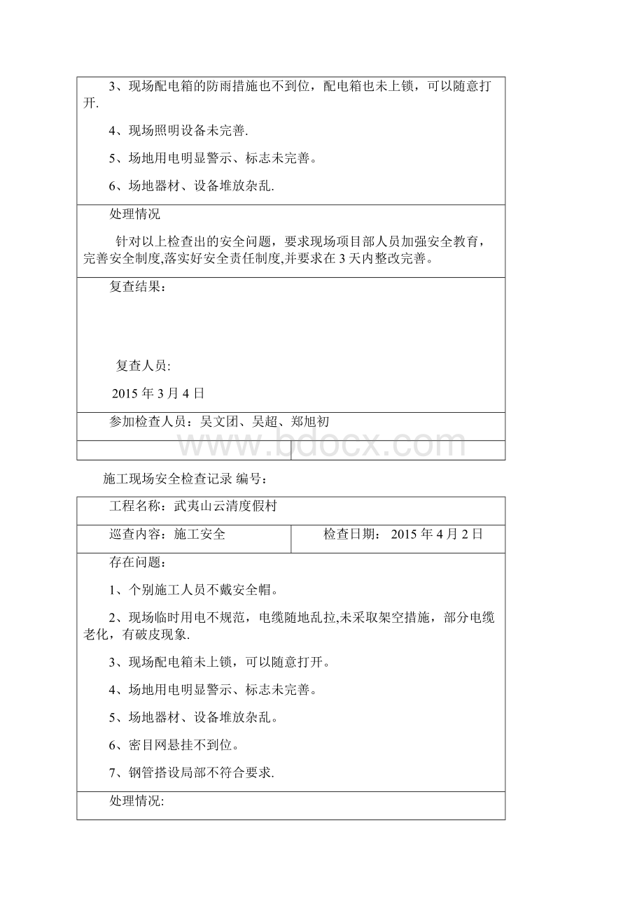 施工现场安全检查记录范本模板Word文档格式.docx_第2页