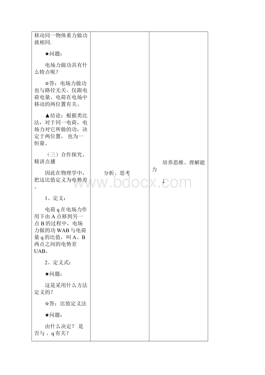 精品高中物理人教版选修31 优秀教案15《电势差》文档格式.docx_第3页