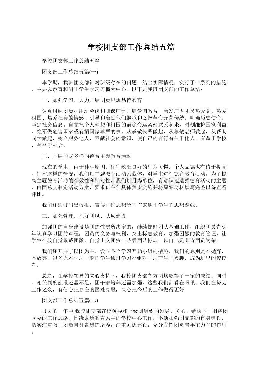 学校团支部工作总结五篇Word文档格式.docx