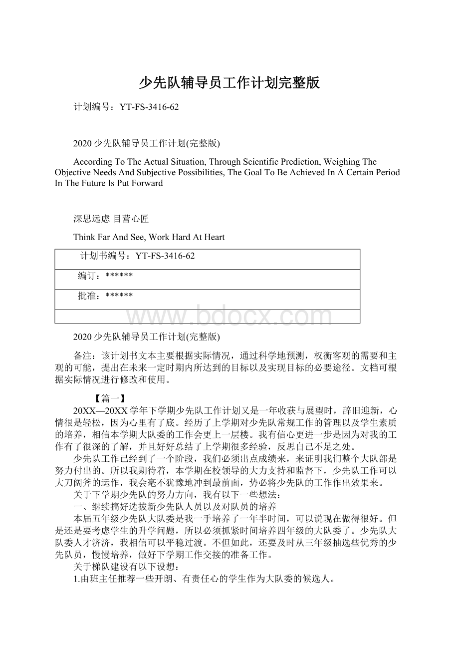 少先队辅导员工作计划完整版.docx