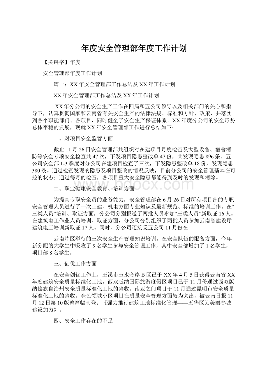 年度安全管理部年度工作计划.docx