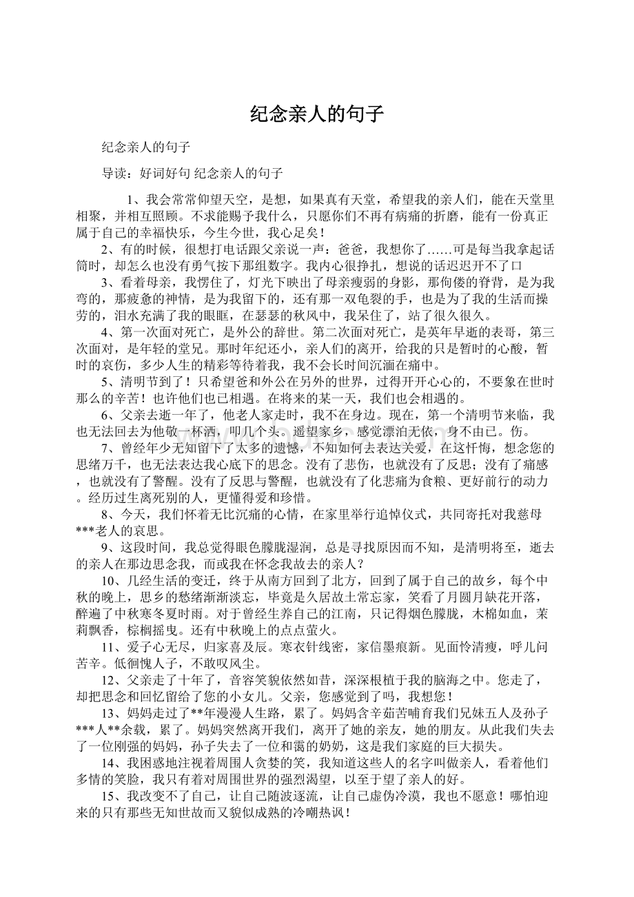 纪念亲人的句子Word格式文档下载.docx