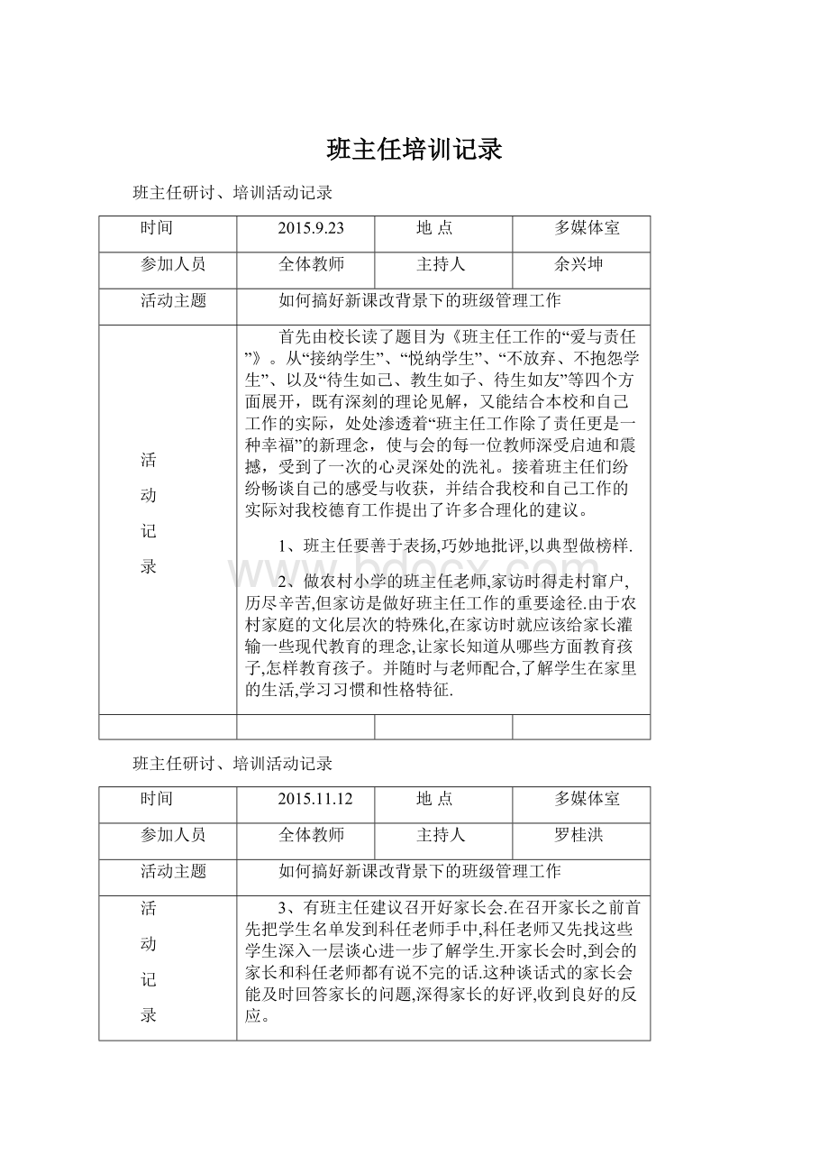 班主任培训记录Word格式.docx