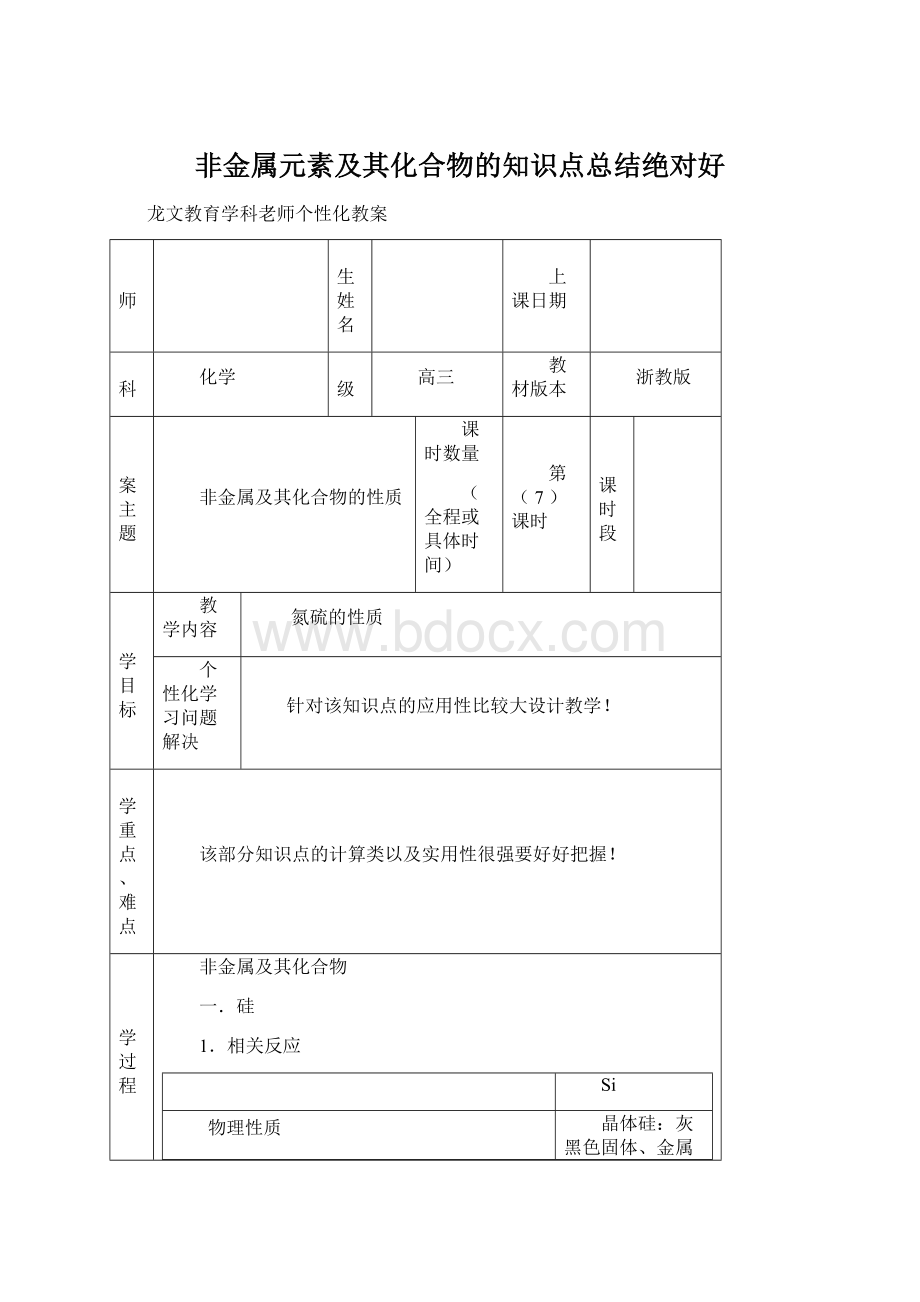 非金属元素及其化合物的知识点总结绝对好Word文档格式.docx