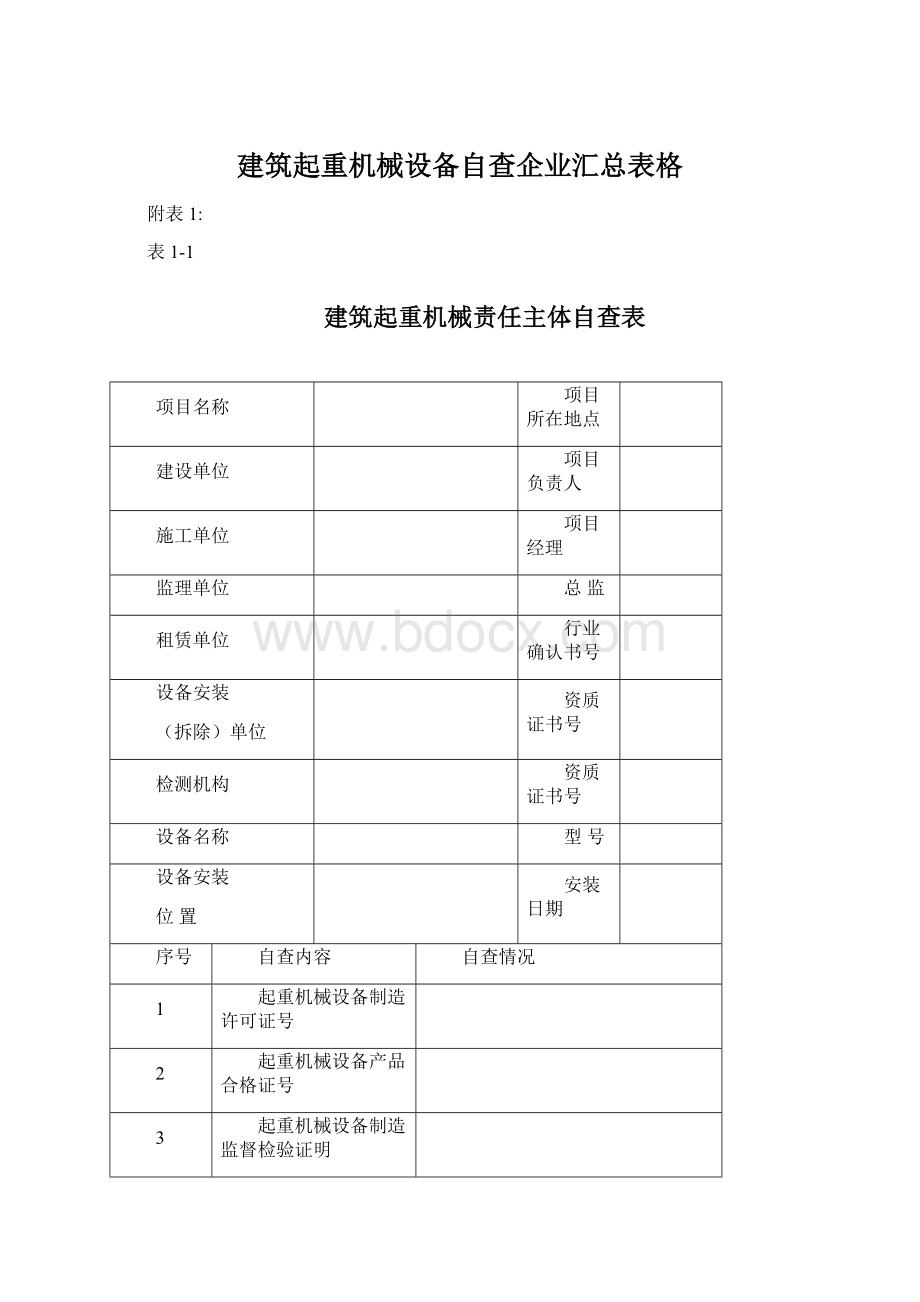 建筑起重机械设备自查企业汇总表格Word文档格式.docx