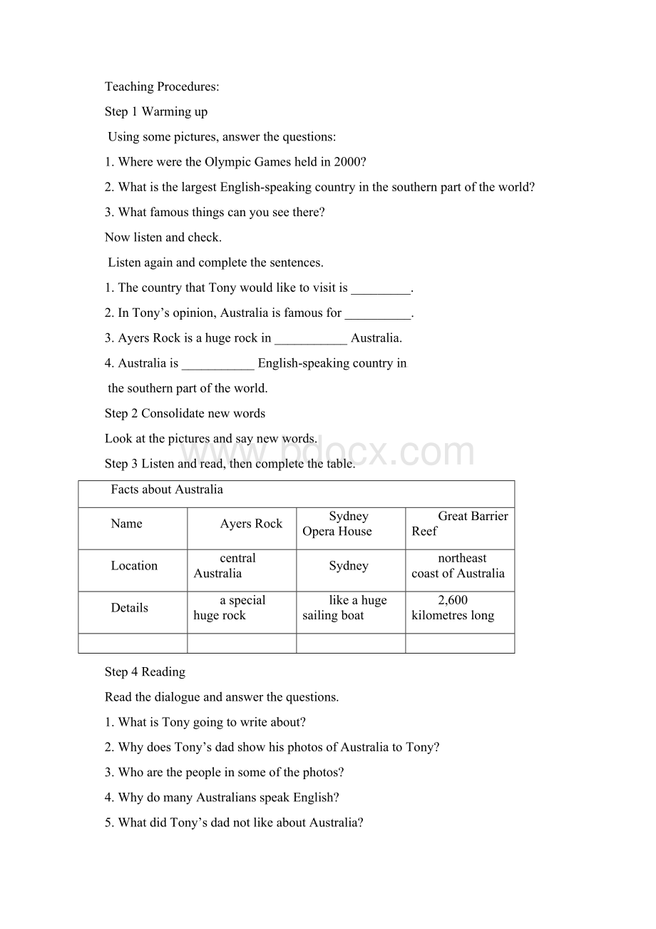 外研版九年级英语上册 Module 10 Australia教案Word文档格式.docx_第2页