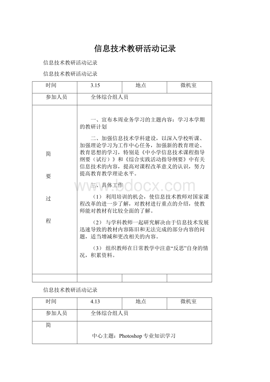 信息技术教研活动记录Word格式文档下载.docx