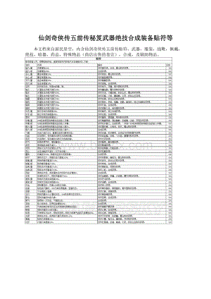 仙剑奇侠传五前传秘笈武器绝技合成装备贴符等.docx