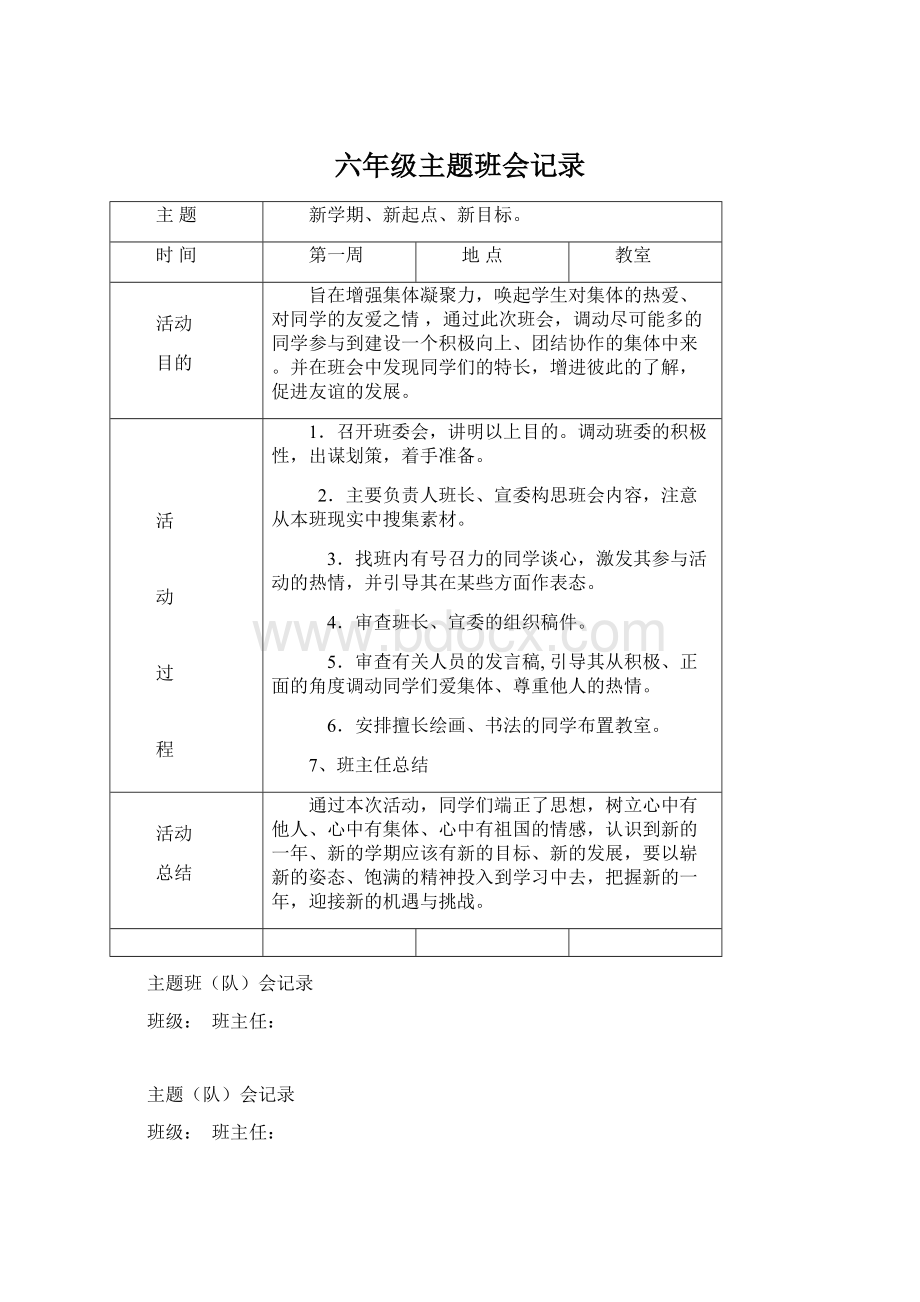 六年级主题班会记录.docx_第1页