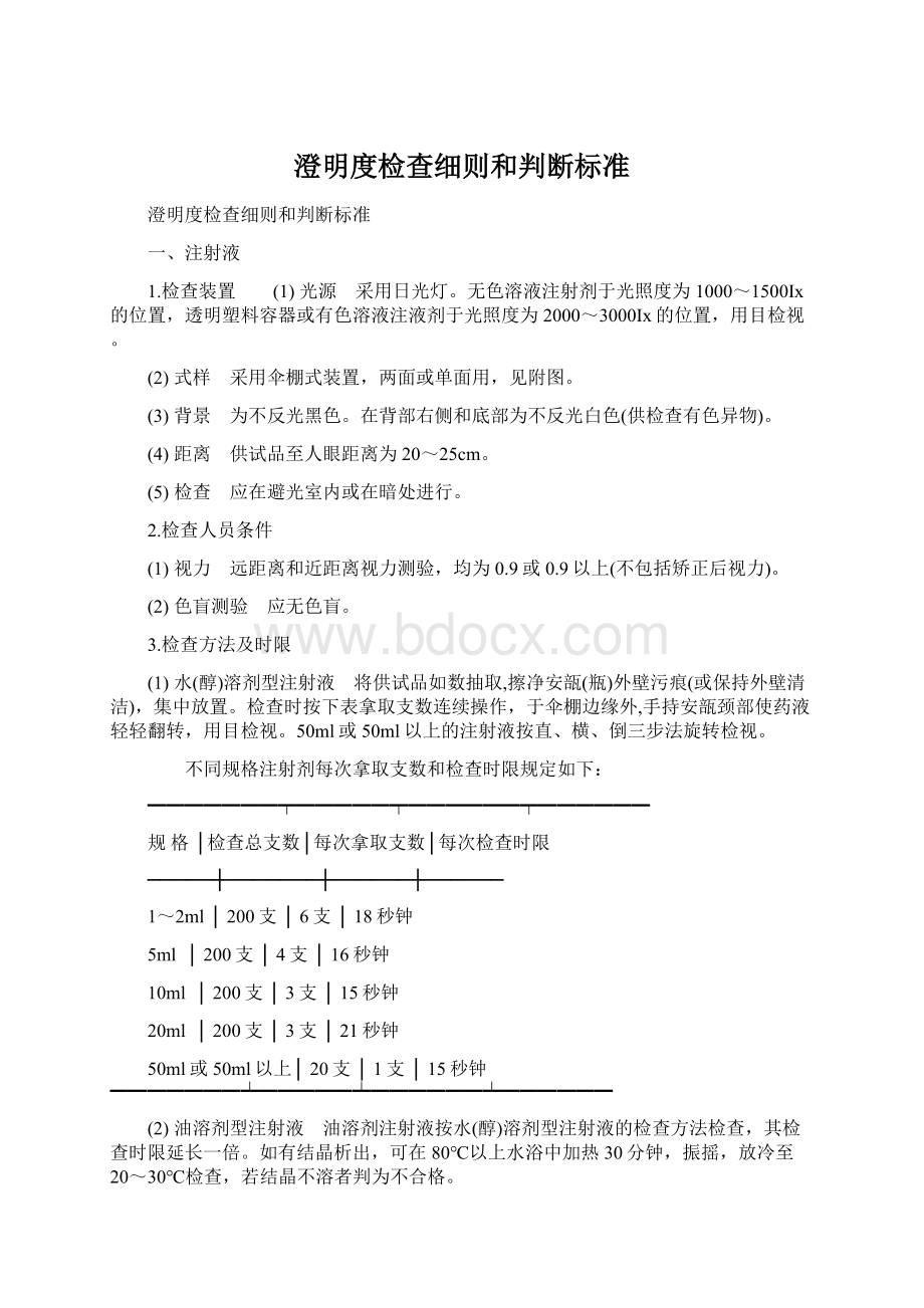 澄明度检查细则和判断标准Word文档格式.docx