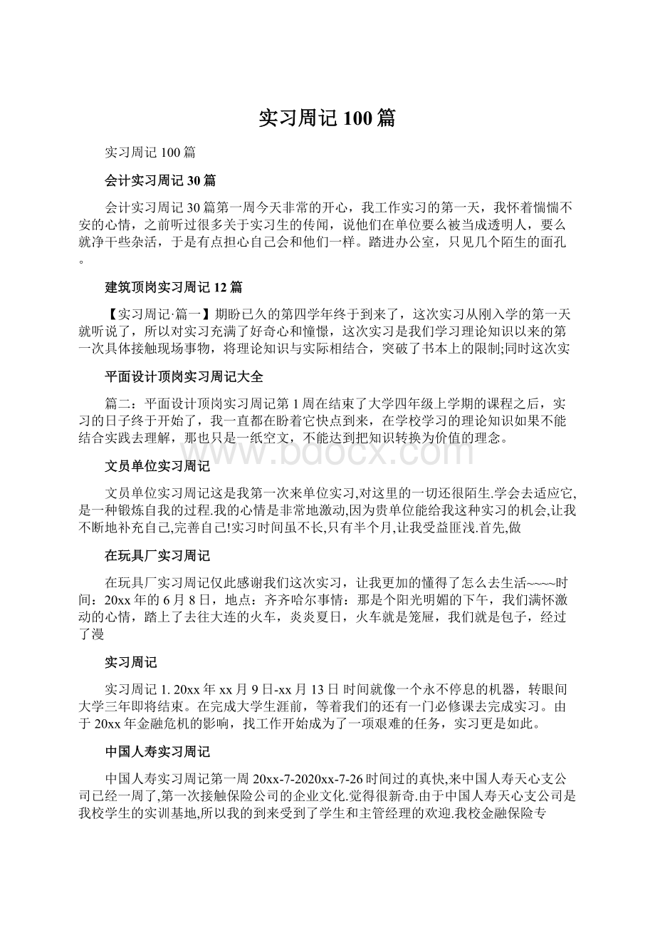 实习周记100篇Word文档下载推荐.docx_第1页