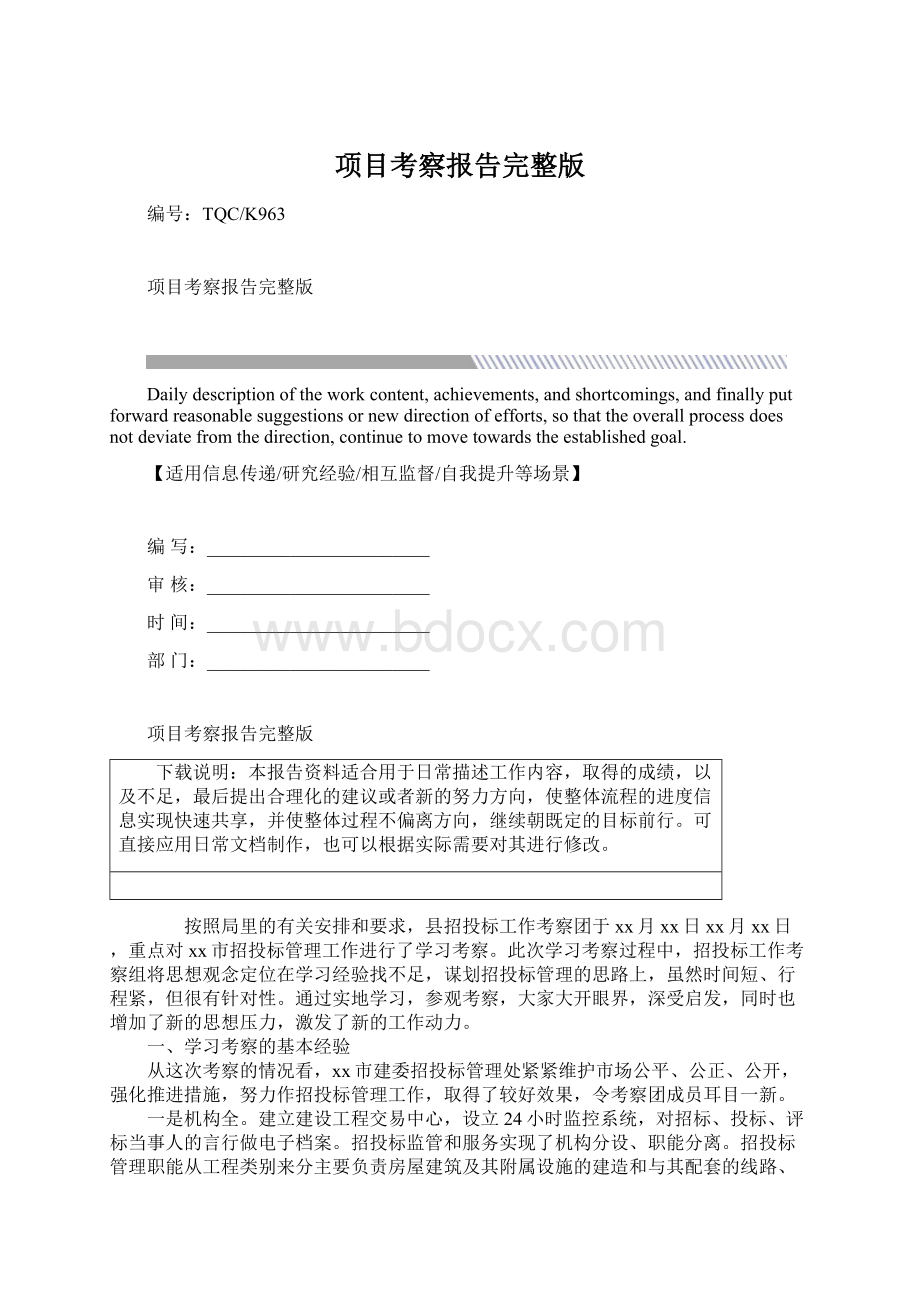 项目考察报告完整版.docx