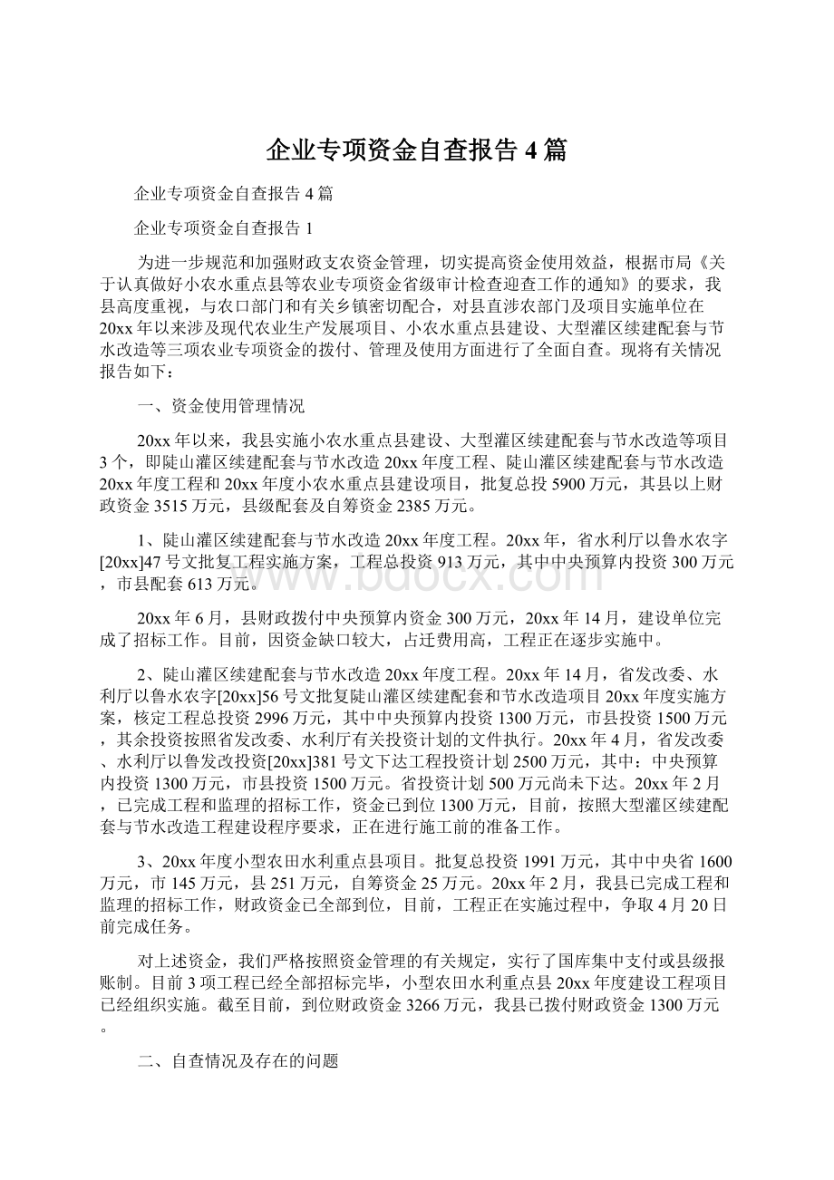 企业专项资金自查报告4篇.docx_第1页