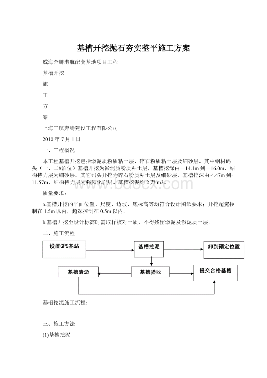 基槽开挖抛石夯实整平施工方案Word文件下载.docx