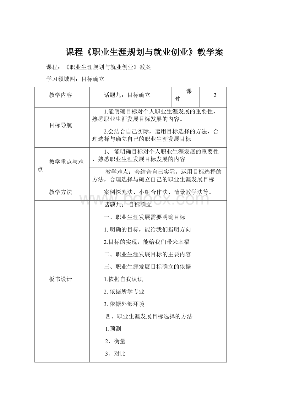 课程《职业生涯规划与就业创业》教学案.docx