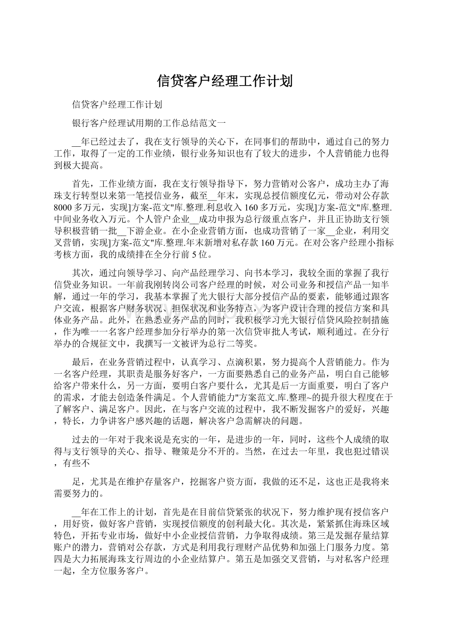 信贷客户经理工作计划文档格式.docx