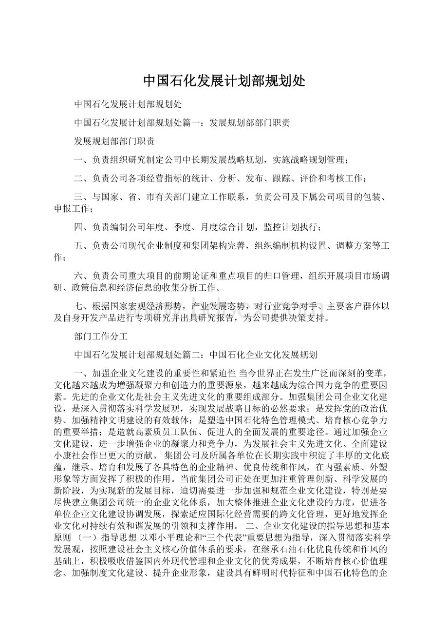 中国石化发展计划部规划处.docx