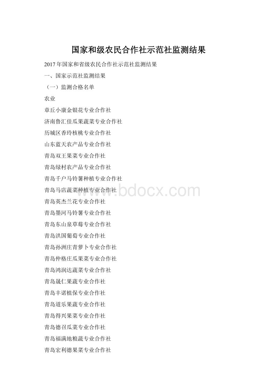 国家和级农民合作社示范社监测结果Word下载.docx_第1页