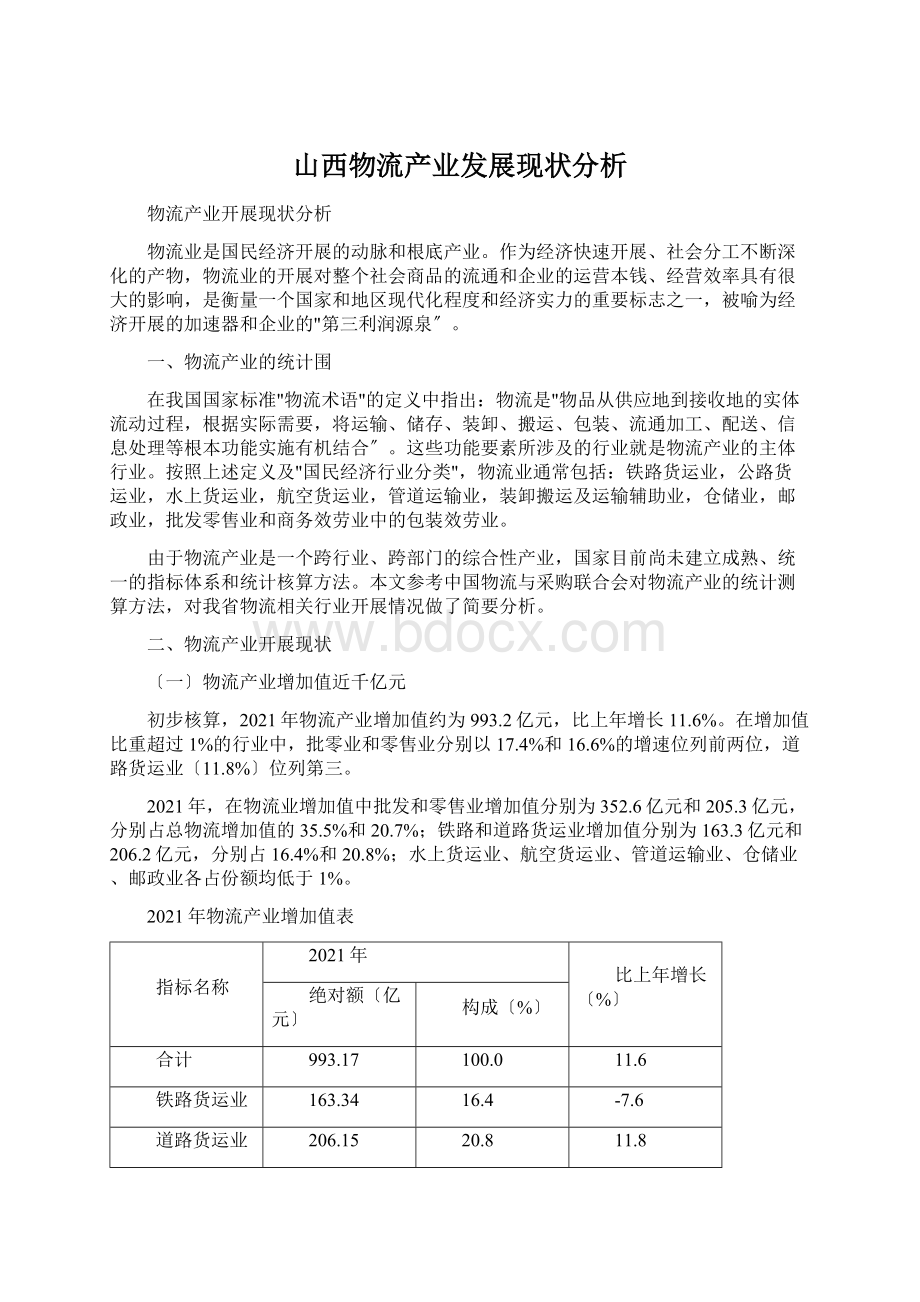 山西物流产业发展现状分析.docx_第1页