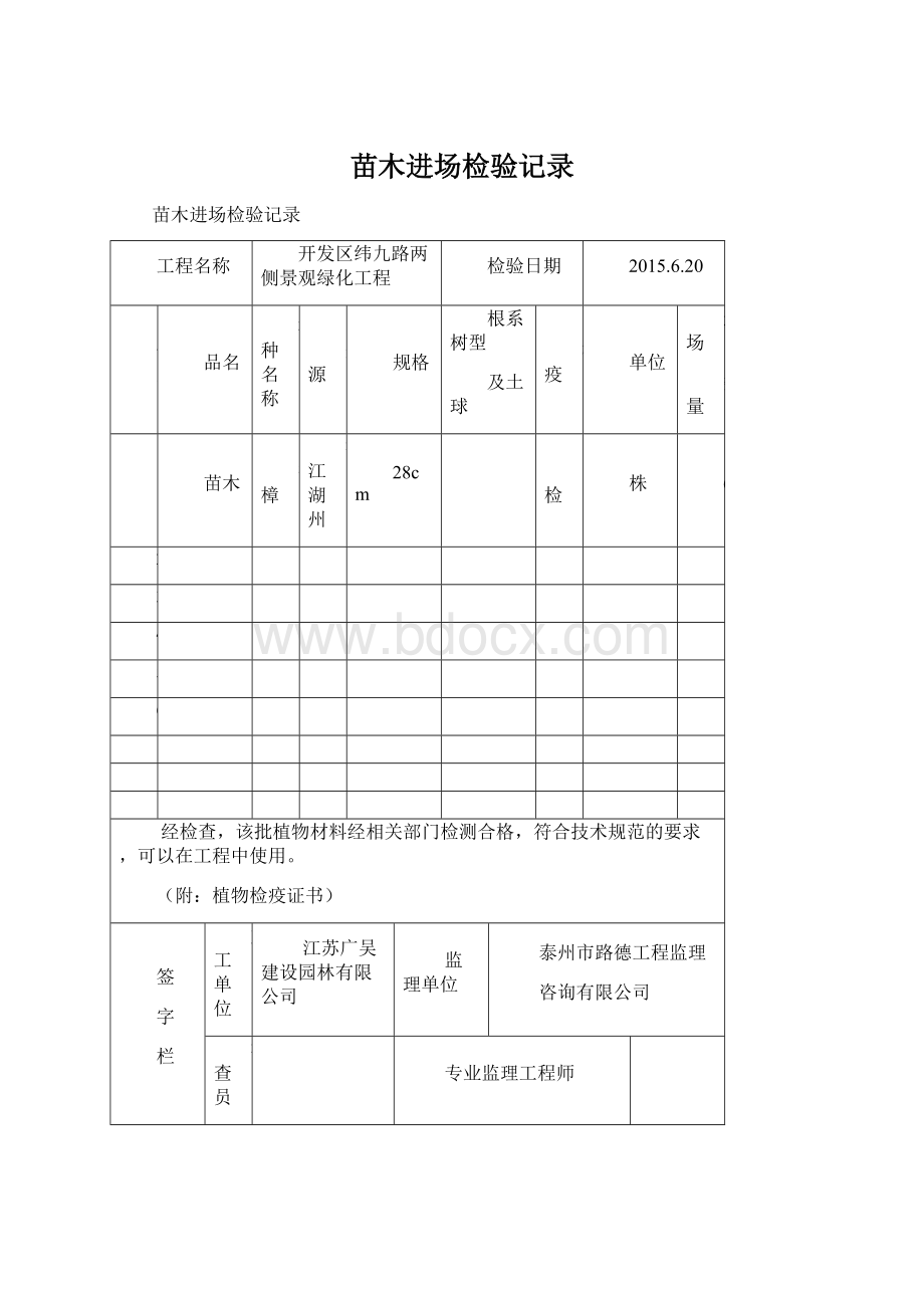 苗木进场检验记录.docx_第1页