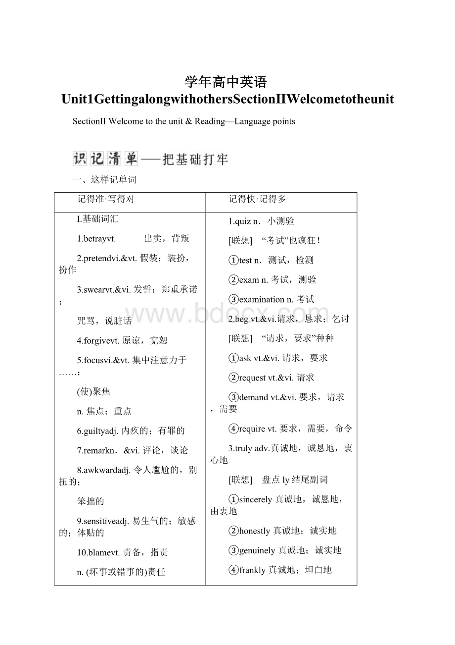 学年高中英语Unit1GettingalongwithothersSectionⅡWelcometotheunitWord格式文档下载.docx_第1页