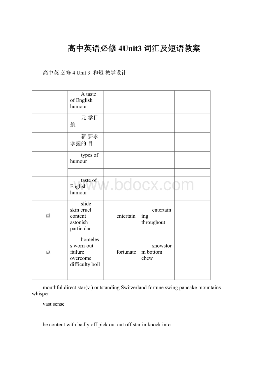 高中英语必修4Unit3词汇及短语教案.docx