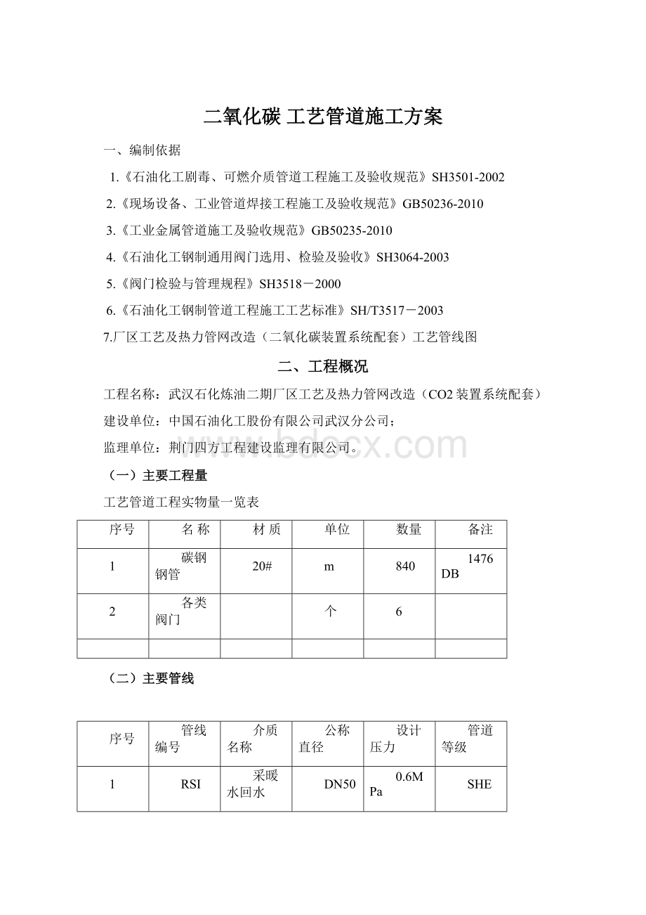 二氧化碳 工艺管道施工方案文档格式.docx