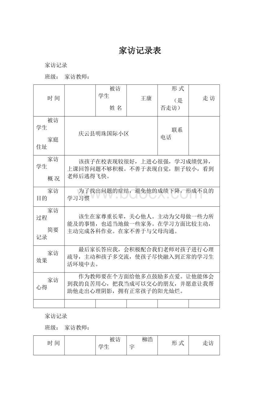 家访记录表Word下载.docx