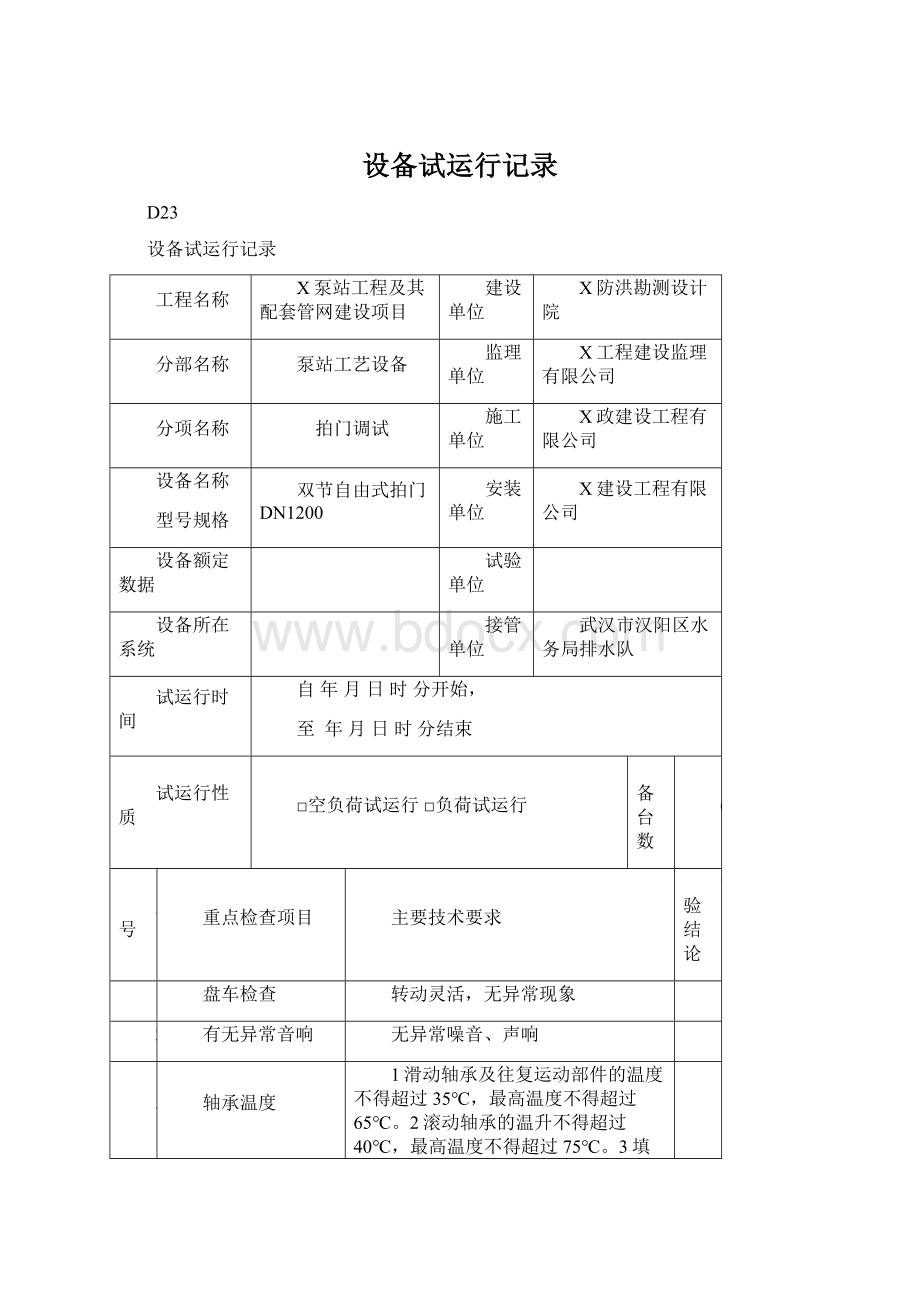 设备试运行记录Word格式文档下载.docx_第1页