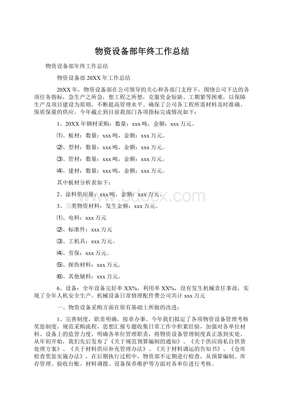 物资设备部年终工作总结.docx_第1页