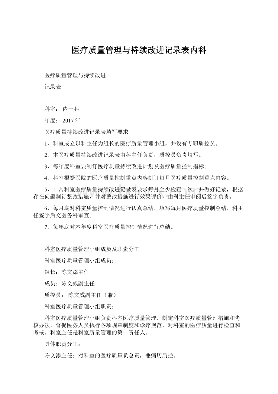 医疗质量管理与持续改进记录表内科.docx_第1页