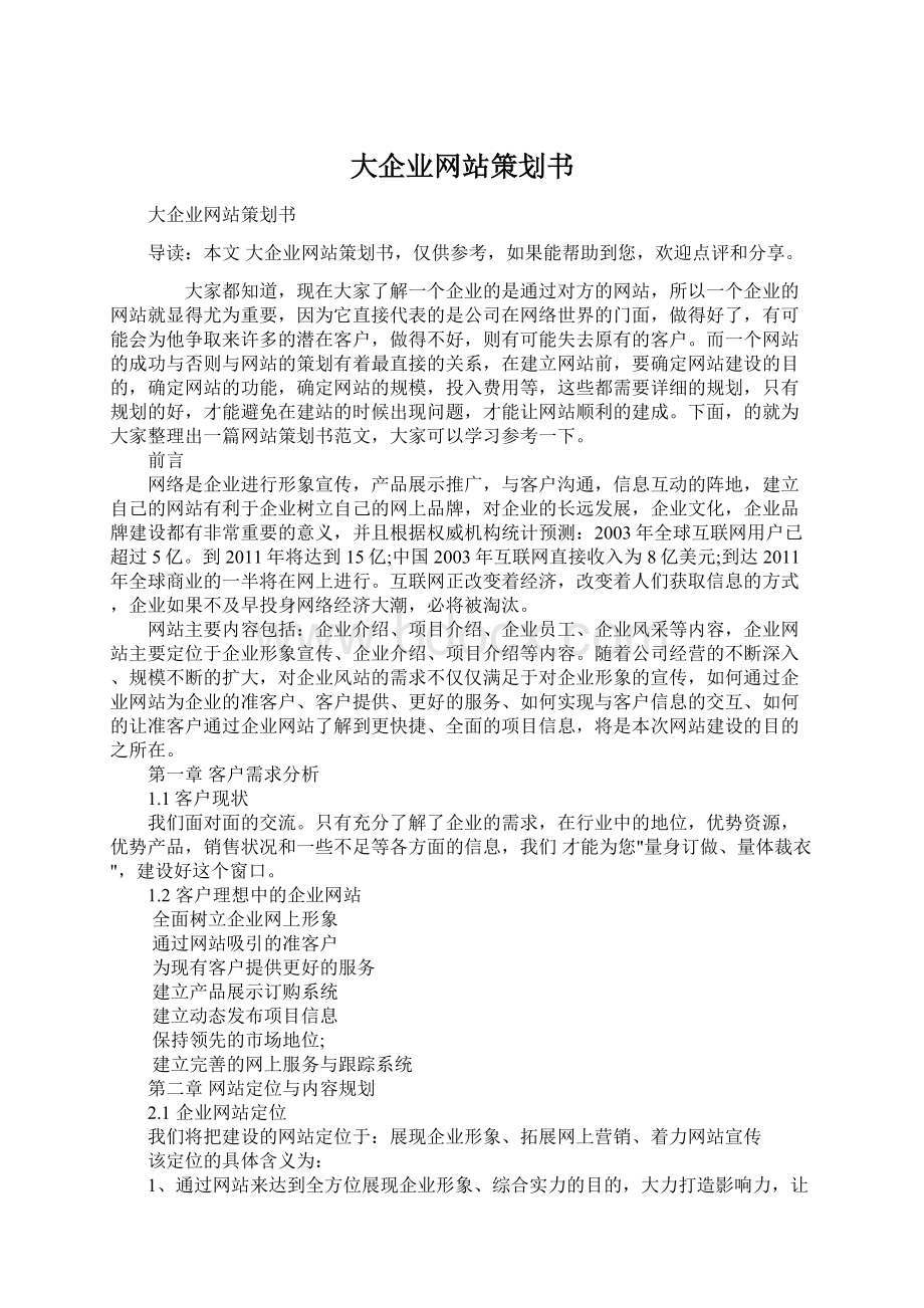 大企业网站策划书Word格式文档下载.docx