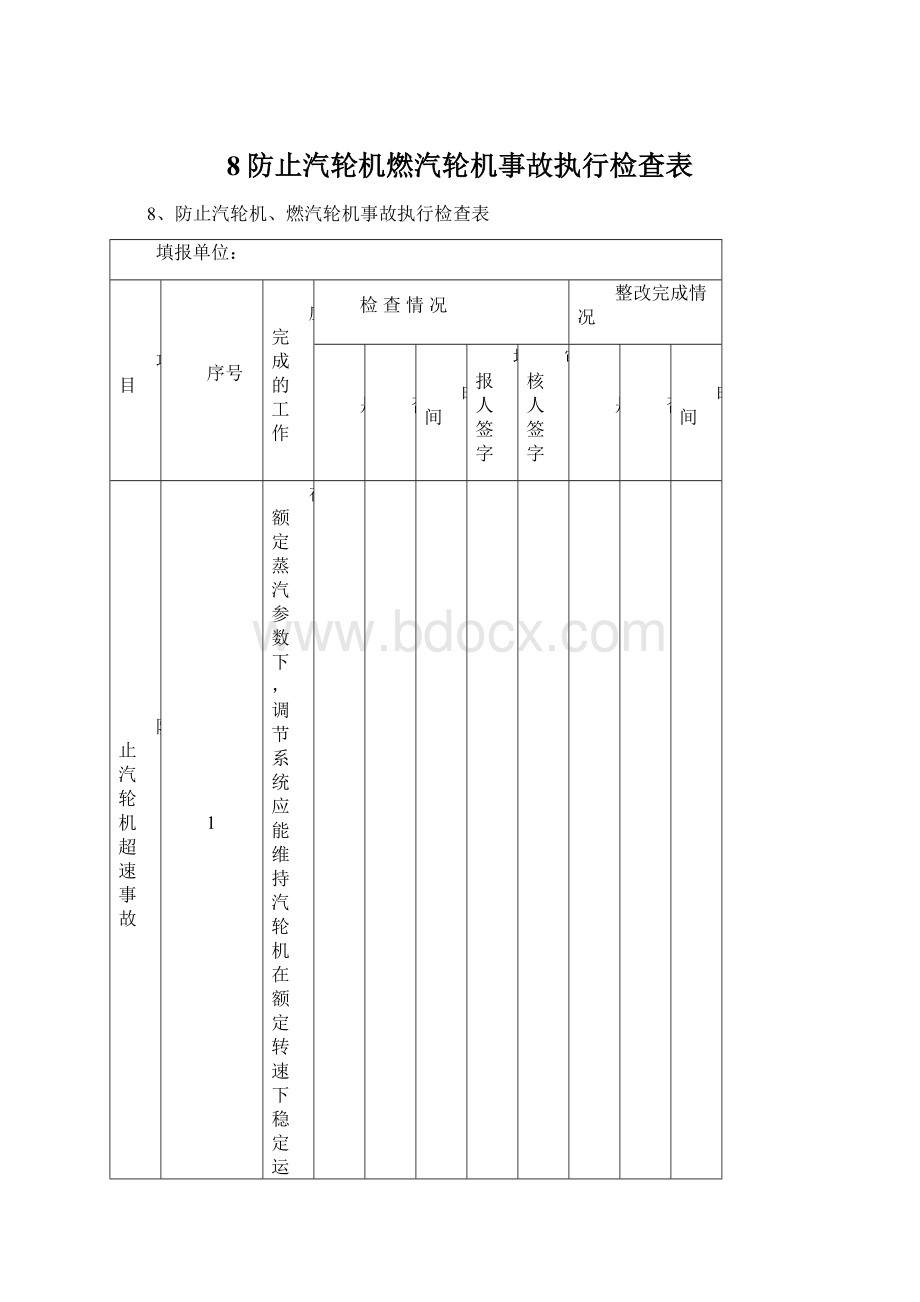 8防止汽轮机燃汽轮机事故执行检查表.docx