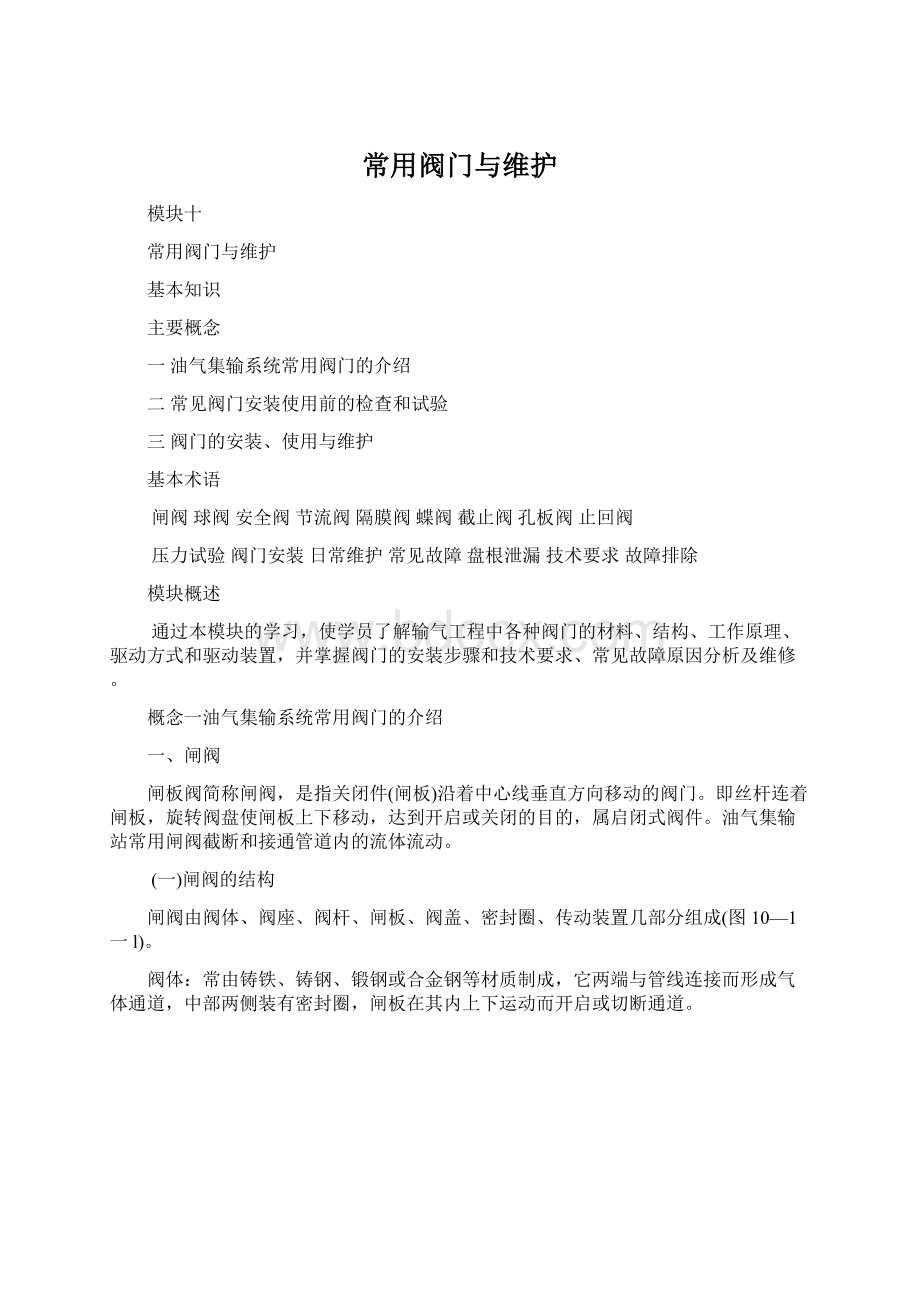 常用阀门与维护Word文档格式.docx