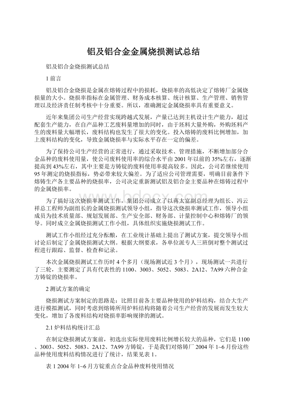 铝及铝合金金属烧损测试总结Word文档格式.docx_第1页