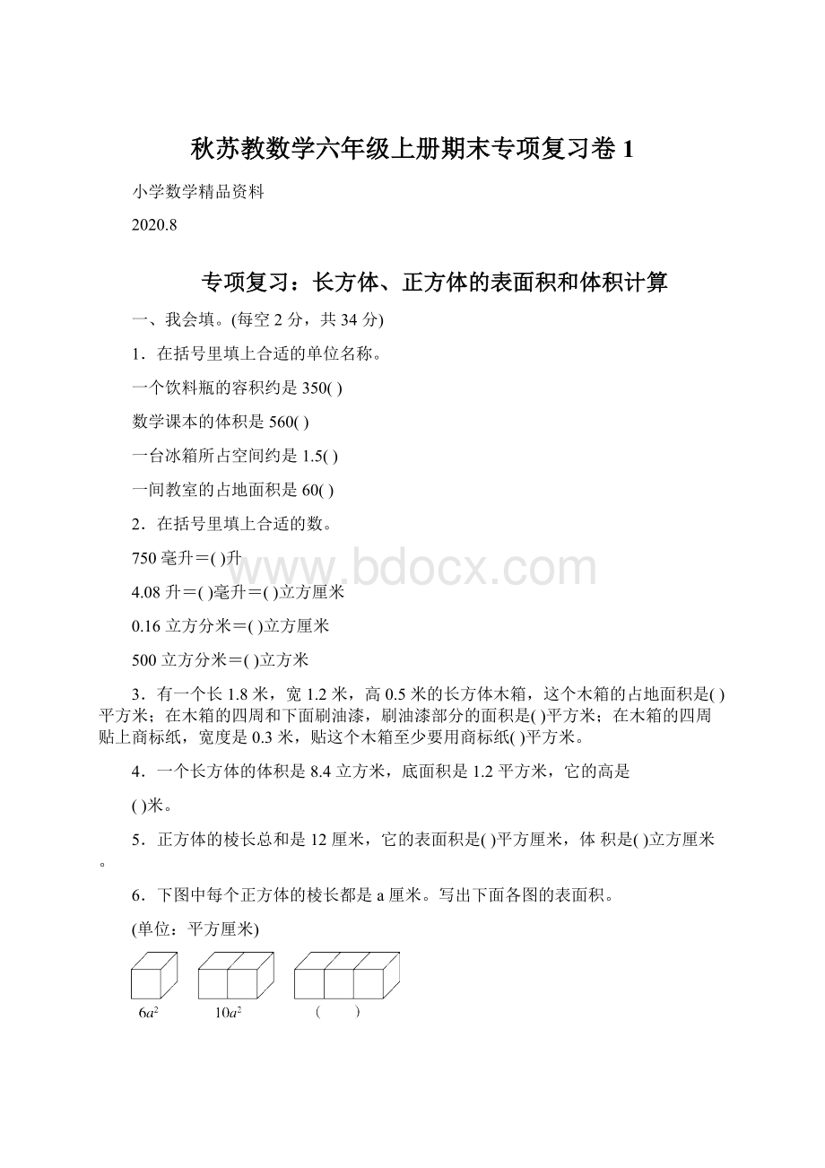 秋苏教数学六年级上册期末专项复习卷 1.docx