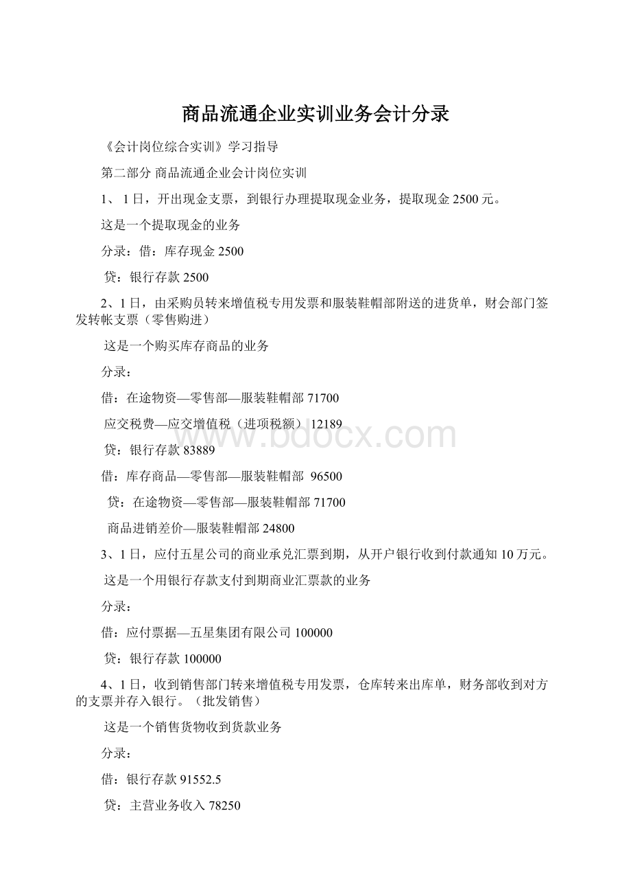 商品流通企业实训业务会计分录文档格式.docx_第1页