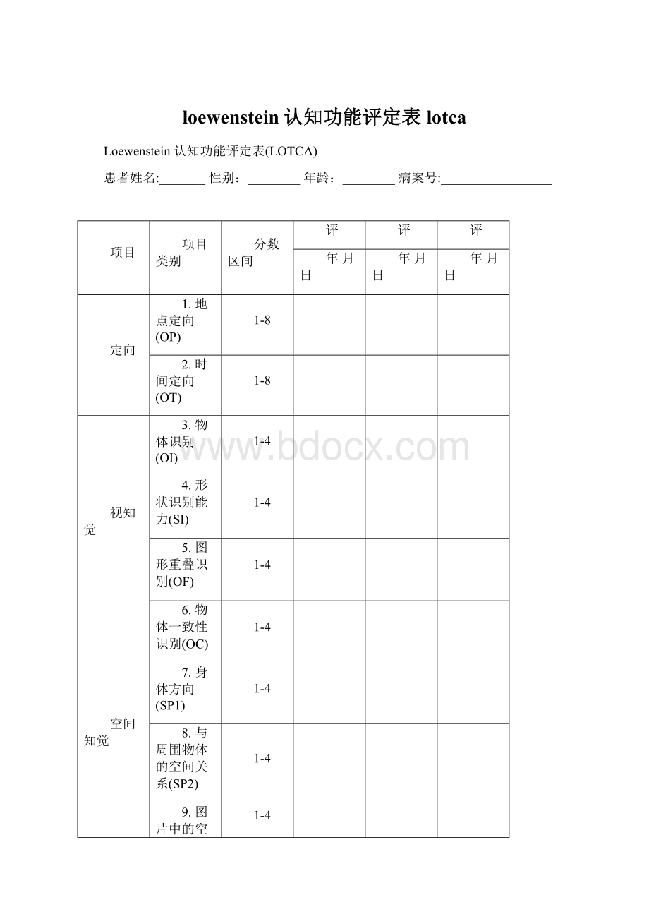 loewenstein认知功能评定表lotca.docx