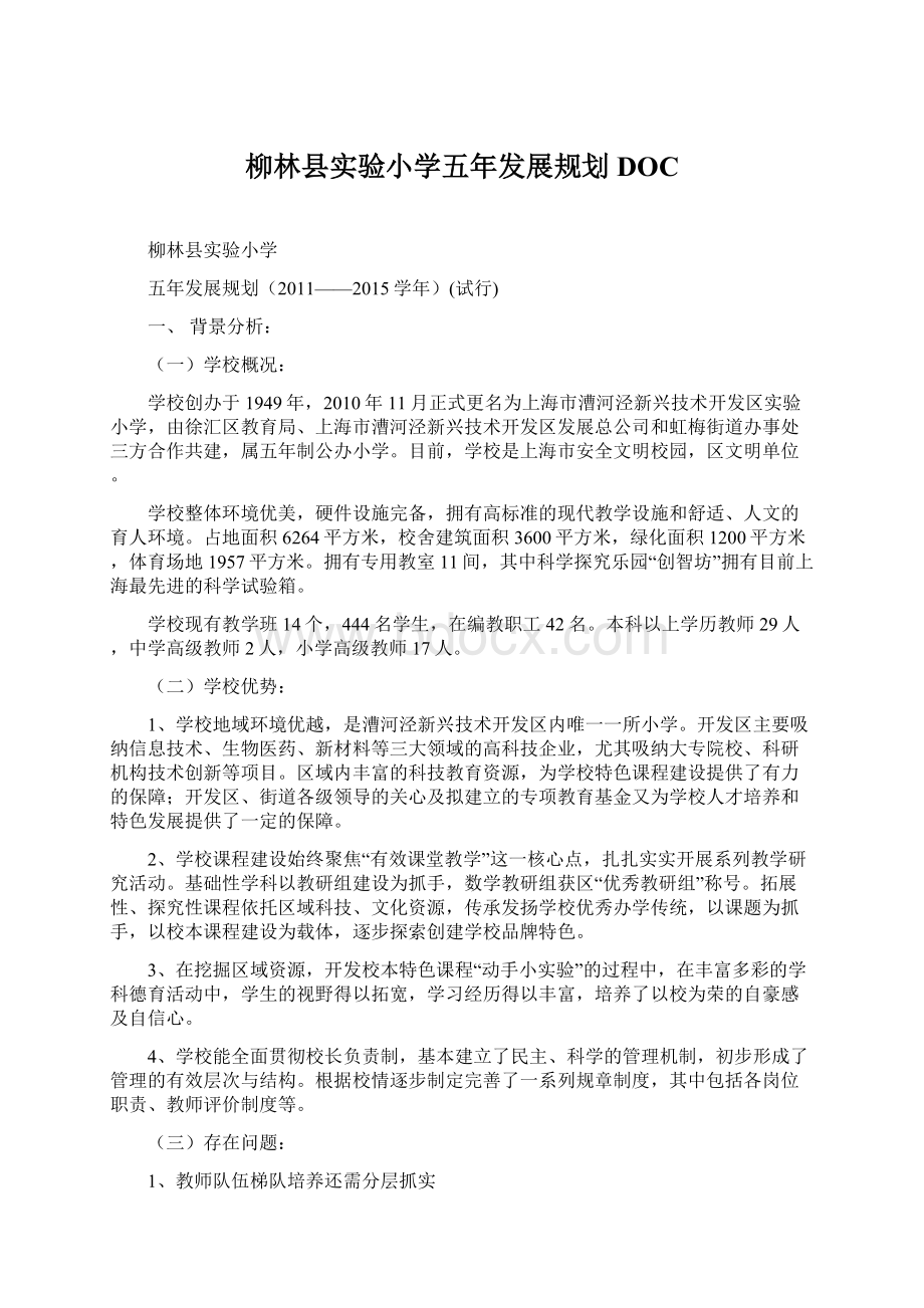 柳林县实验小学五年发展规划DOC.docx_第1页