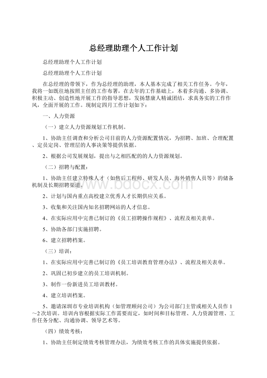 总经理助理个人工作计划文档格式.docx_第1页