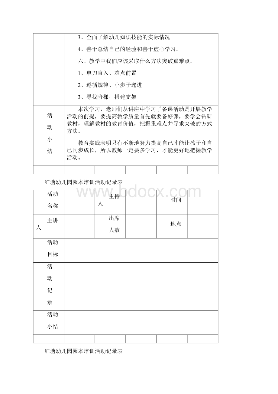 红塘幼儿园园本培训活动记录表完整版Word格式.docx_第2页